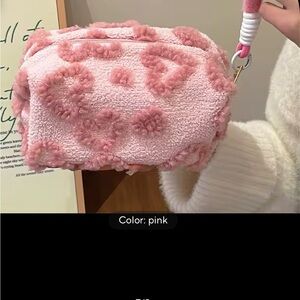 Pink Heart Fuzzy makeup bag